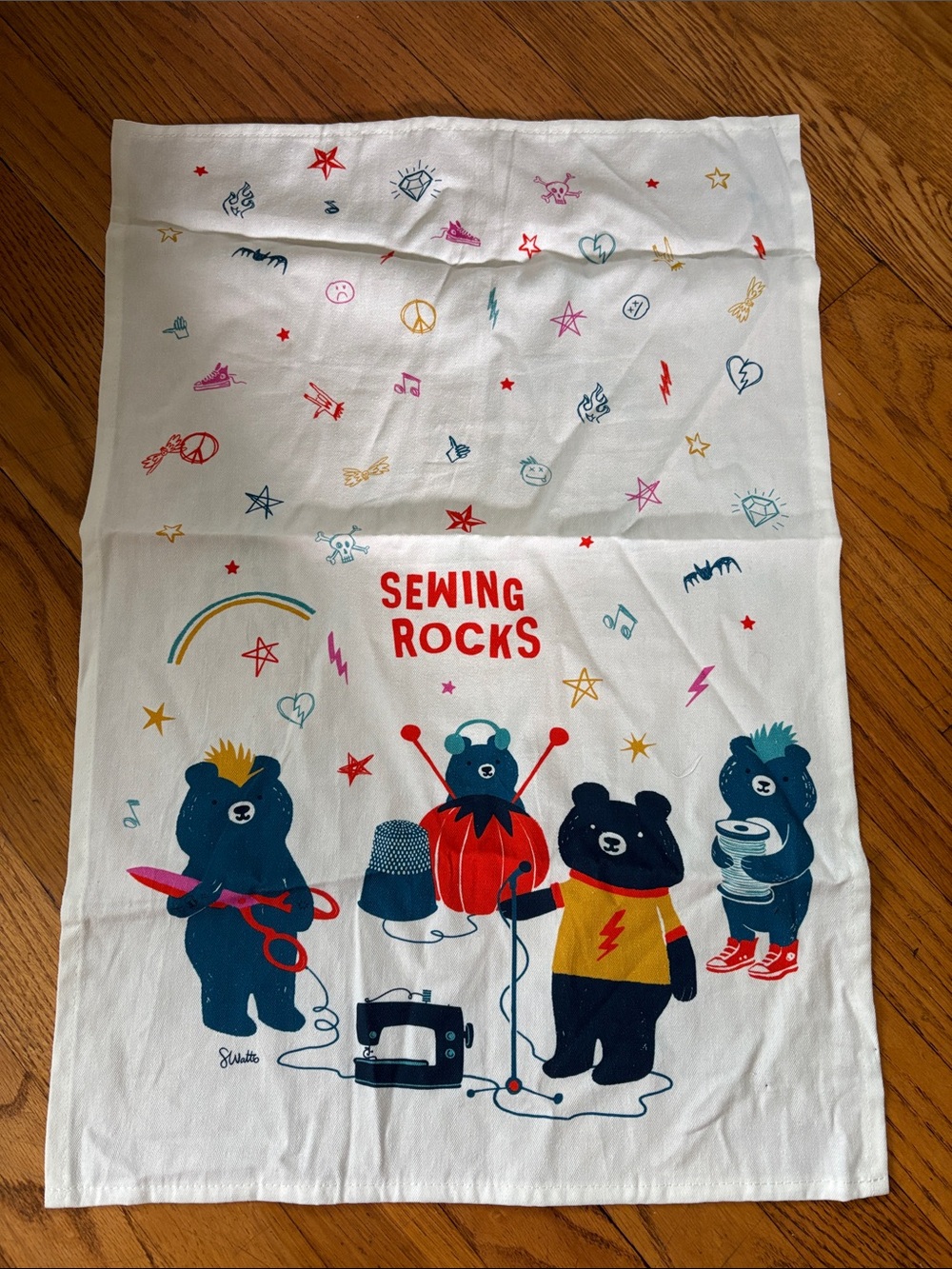 Sewing rocks tea towel